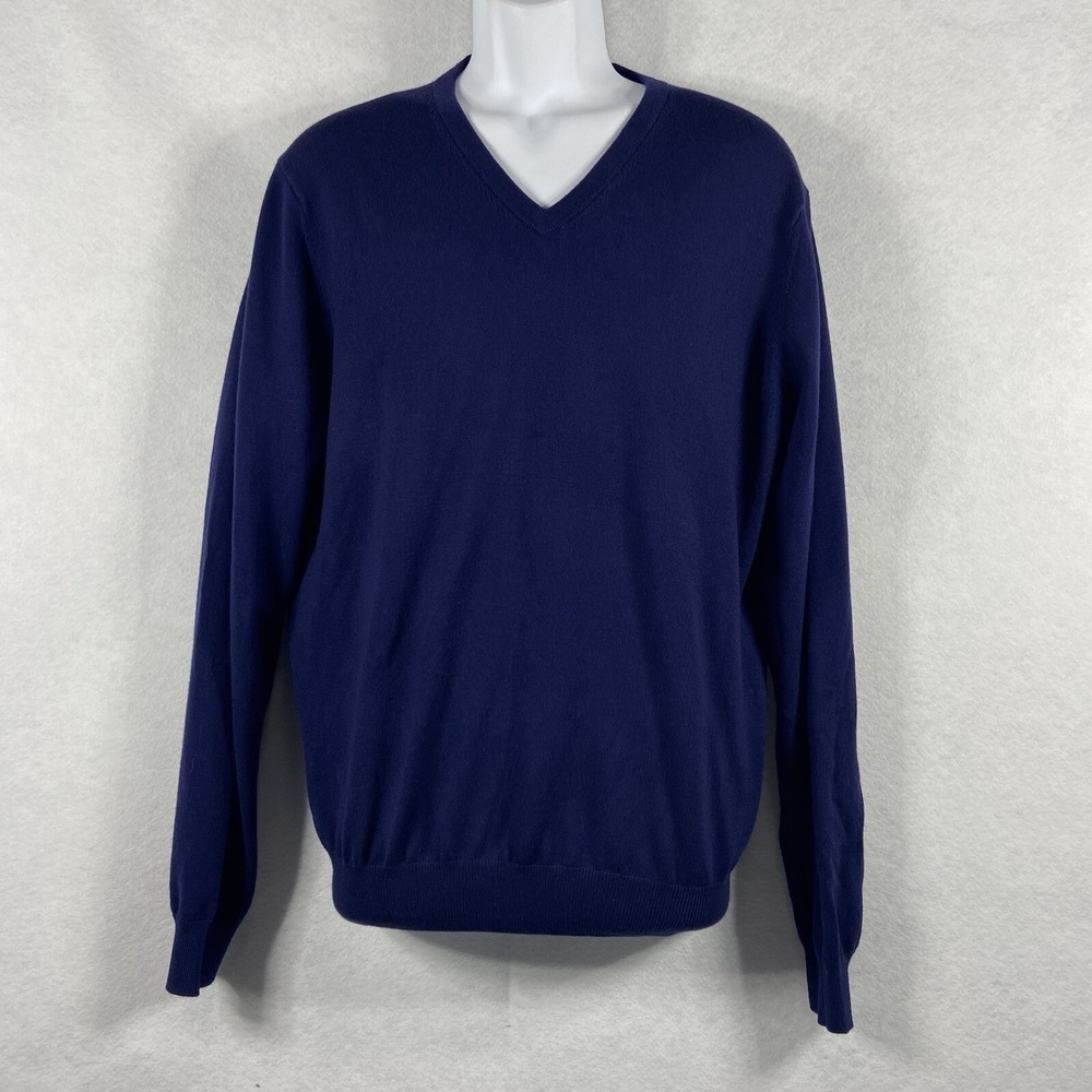 Collars & Co Sweater Mens Large Blue Pullover V-Neck Australian Merino Wool NWT